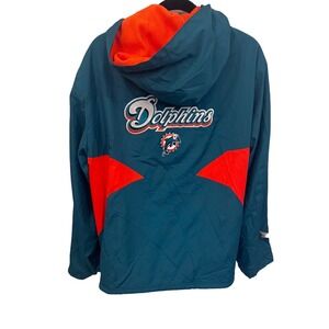 Vintage Reebok Miami Dolphins NFL Zip Fleece Lined Hooded Jacket Mens Large